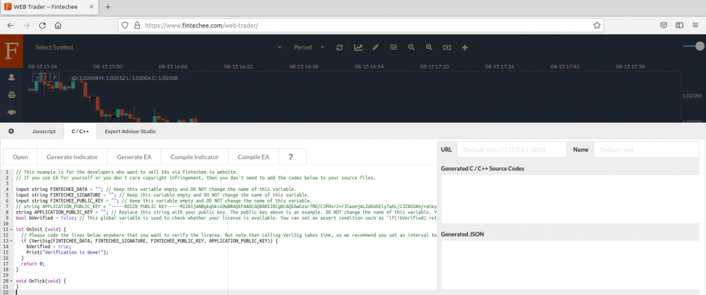 Fintechee.com WEB Trader C CPP Mql Compiler